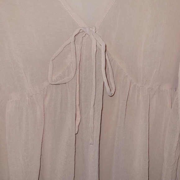Blush Sheer Babydoll Blouse Feminine Romantic Boho Ruffle Sleeve M - Picture 5 of 6